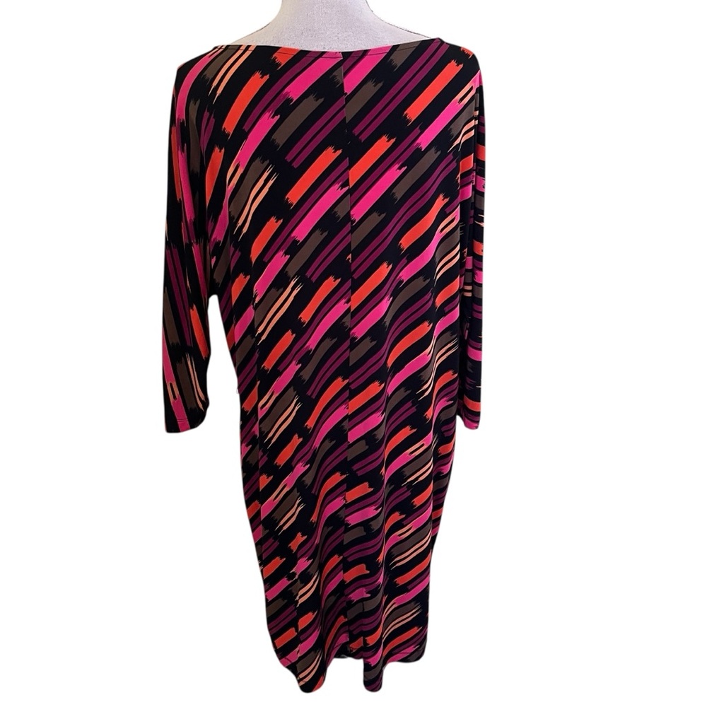 Banana Republic Black, Pink,Olive, Mustard Abstract Stripe Jersey Knit Dress XL - Picture 7 of 10